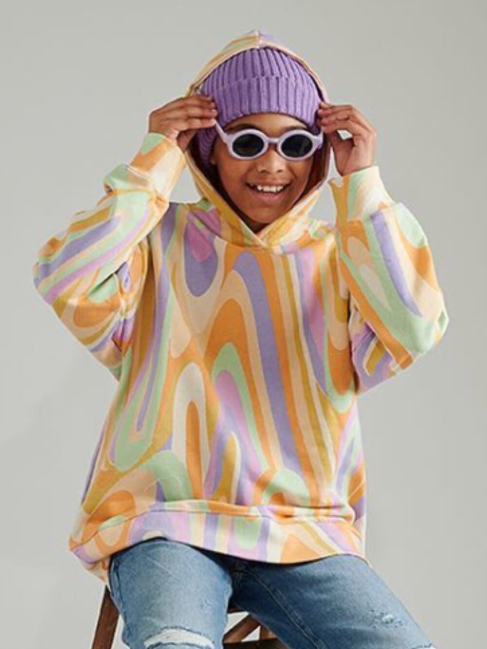 Zara Kids Groovy Printed Pastel Swirl Hoodie Sweater Size 13-14